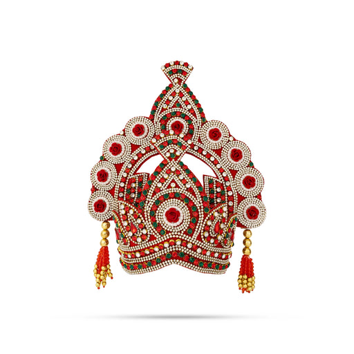 Kireedam - 7 X 7.25 Inches | Velcro Type Mukut/ Jari & Stone Design Kiridam/ Crown For Deity Decor - Head & Face Accessories