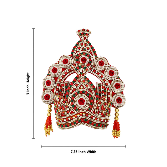 Kireedam - 7 X 7.25 Inches | Velcro Type Mukut/ Jari & Stone Design Kiridam/ Crown For Deity Decor - Head & Face Accessories