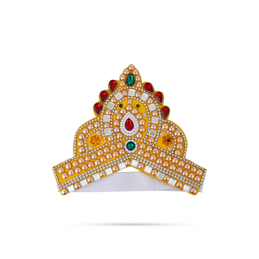 Kireedam - 5.5 X 6 Inches | Velcro Type Mukut/ Mirror & Multicolour Stone Design Kiridam/ Crown For Deity Decor - Head & Face Accessories