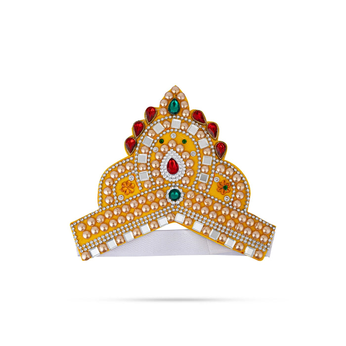 Kireedam - 5.5 X 6 Inches | Velcro Type Mukut/ Mirror & Multicolour Stone Design Kiridam/ Crown For Deity Decor - Head & Face Accessories