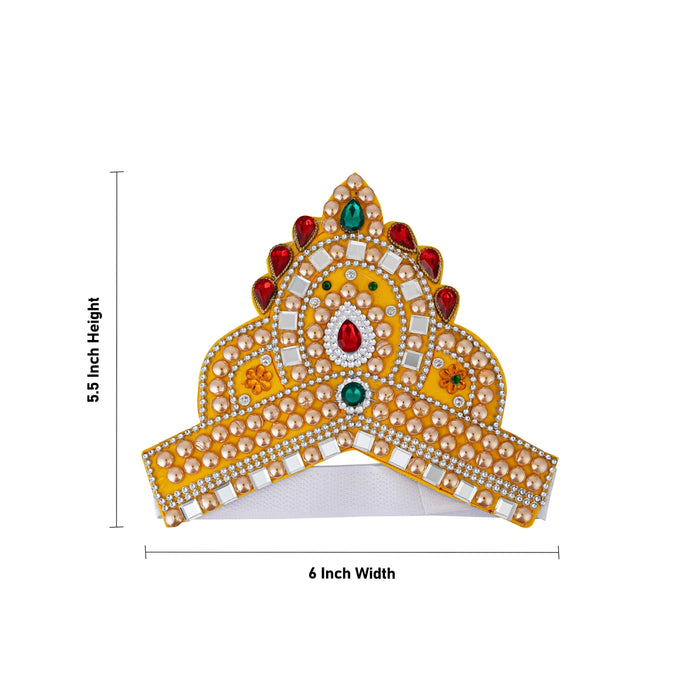 Kireedam - 5.5 X 6 Inches | Velcro Type Mukut/ Mirror & Multicolour Stone Design Kiridam/ Crown For Deity Decor - Head & Face Accessories
