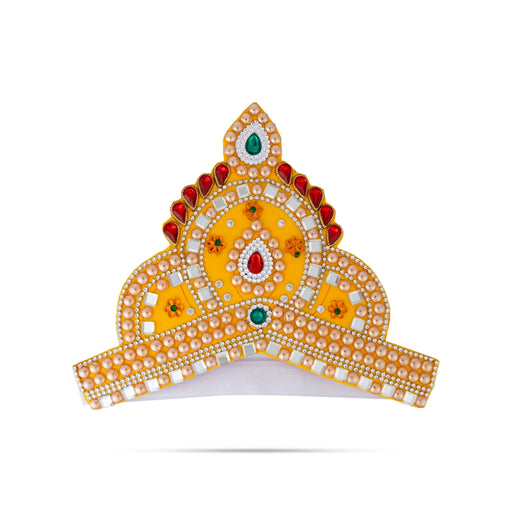 Kireedam - 7 X 8.5 Inches | Velcro Type Mukut/ Mirror & Multicolour Stone Design Kiridam/ Crown For Deity Decor - Head & Face Accessories
