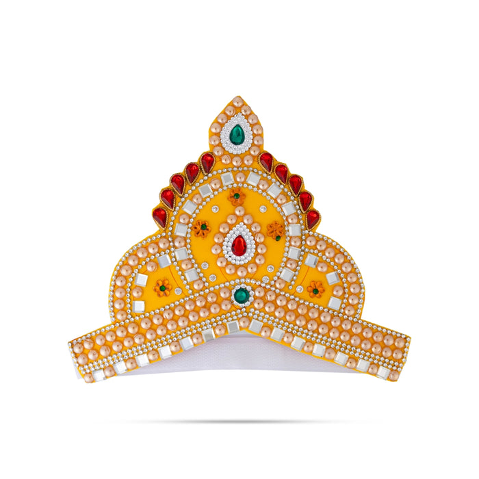 Kireedam - 7 X 8.5 Inches | Velcro Type Mukut/ Mirror & Multicolour Stone Design Kiridam/ Crown For Deity Decor - Head & Face Accessories