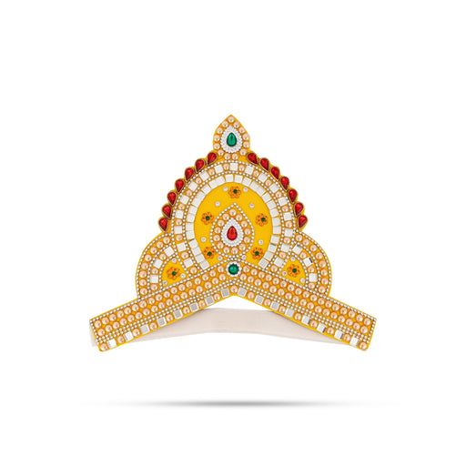 Kireedam - 8 X 10 Inches | Velcro Type Mukut/ Mirror & Multicolour Stone Design Kiridam/ Crown For Deity Decor - Head & Face Accessories