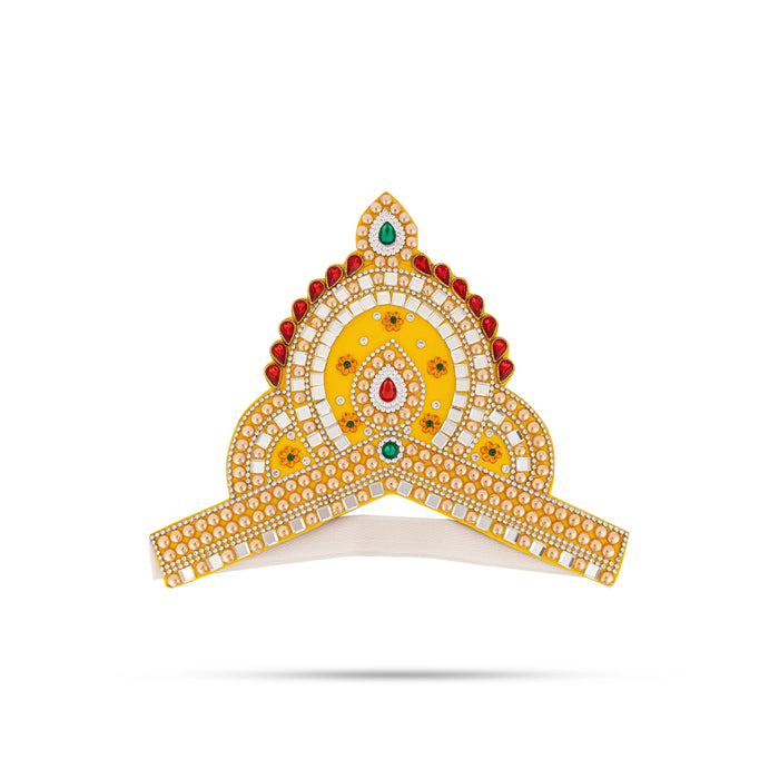 Kireedam - 8 X 10 Inches | Velcro Type Mukut/ Mirror & Multicolour Stone Design Kiridam/ Crown For Deity Decor - Head & Face Accessories