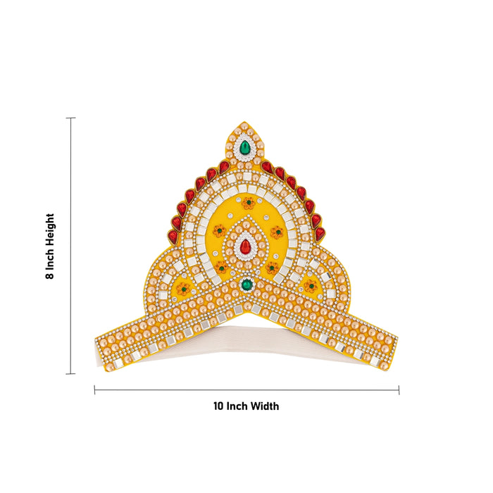 Kireedam - 8 X 10 Inches | Velcro Type Mukut/ Mirror & Multicolour Stone Design Kiridam/ Crown For Deity Decor - Head & Face Accessories