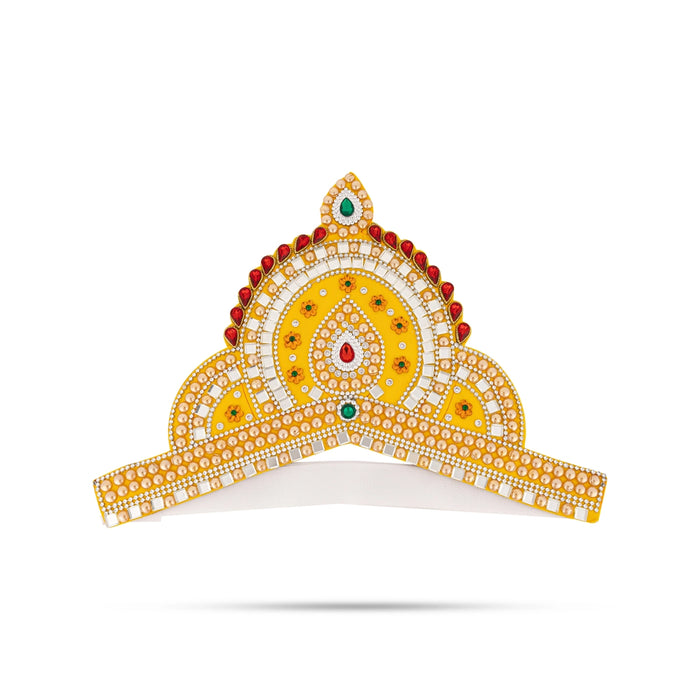 Kireedam - 9 X 12 Inches | Velcro Type Mukut/ Mirror & Multicolour Stone Design Kiridam/ Crown For Deity Decor - Head & Face Accessories