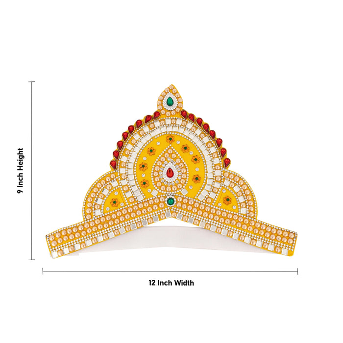Kireedam - 9 X 12 Inches | Velcro Type Mukut/ Mirror & Multicolour Stone Design Kiridam/ Crown For Deity Decor - Head & Face Accessories