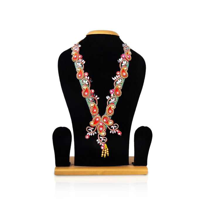 Jari Design Haram - 11 Inches | Card And Stone Necklace/ Stone Mala/ Artificial Jewelry For Deity Decor - Neck & Body Accessories