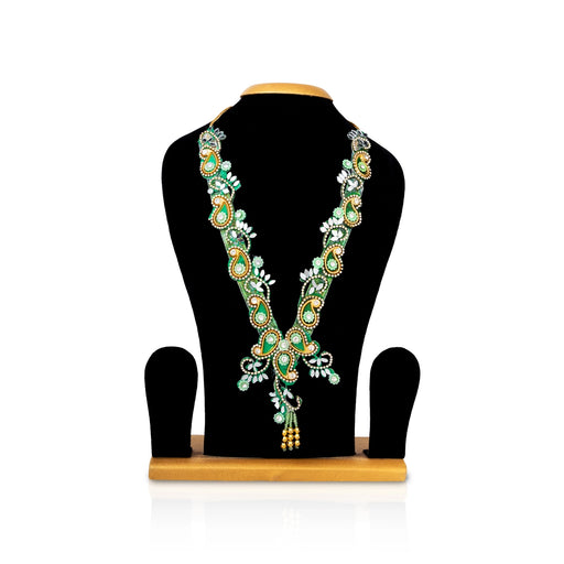 Jari Design Haram - 11 Inches | Card And Stone Necklace/ Stone Mala/ Artificial Jewelry For Deity Decor - Neck & Body Accessories