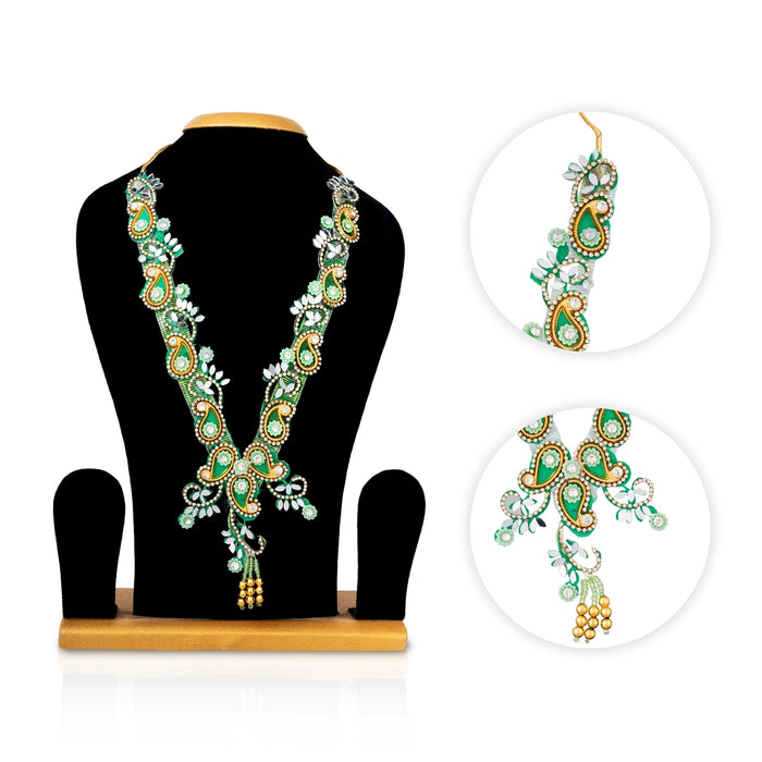 Jari Design Haram - 11 Inches | Card And Stone Necklace/ Stone Mala/ Artificial Jewelry For Deity Decor - Neck & Body Accessories