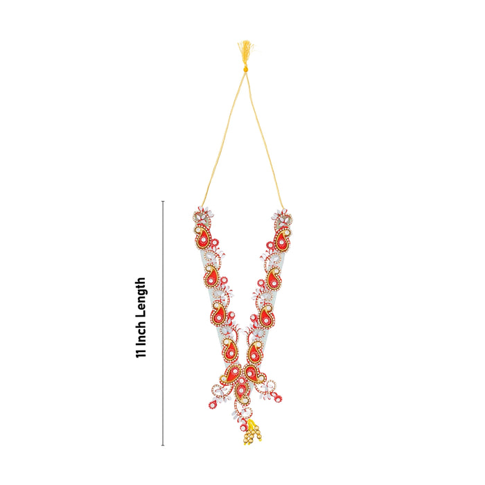 Jari Design Haram - 11 Inches | Card And Stone Necklace/ Stone Mala/ Artificial Jewelry For Deity Decor - Neck & Body Accessories