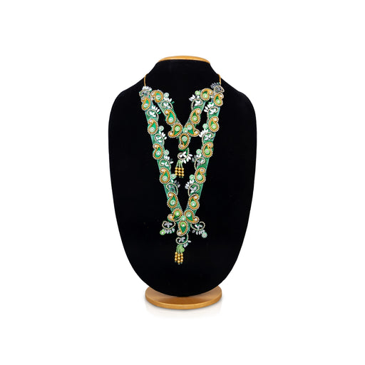 Jari Design 2 Line Haram - 13.25 Inches | Card & Stone Necklace/ Stone Mala/ Mango Design Jewelry For Deity - Neck & Body Accessories