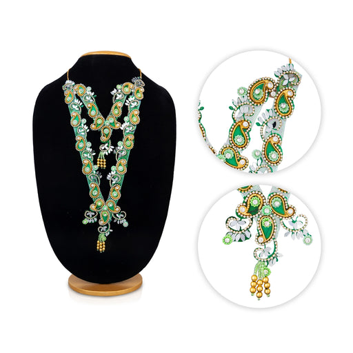 Jari Design 2 Line Haram - 13.25 Inches | Card & Stone Necklace/ Stone Mala/ Mango Design Jewelry For Deity - Neck & Body Accessories