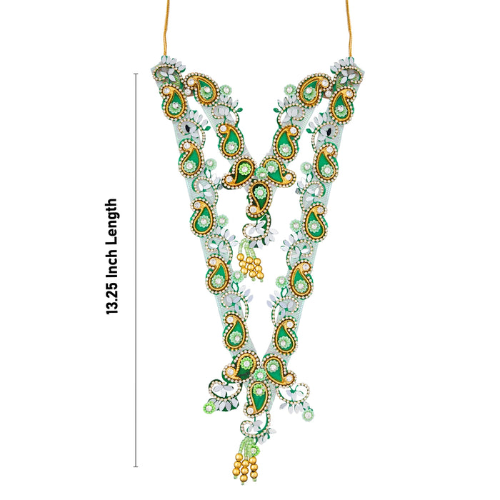 Jari Design 2 Line Haram - 13.25 Inches | Card & Stone Necklace/ Stone Mala/ Mango Design Jewelry For Deity - Neck & Body Accessories