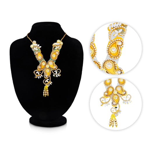 Jari Design Haram - 6.5 Inches | Card And Stone Necklace/ Stone Mala/ Artificial Jewelry For Deity Decor - Neck & Body Accessories