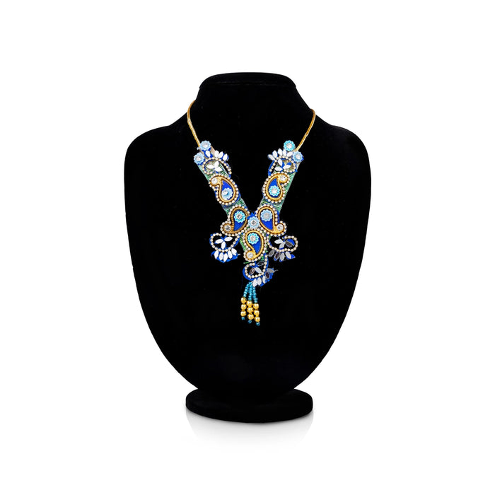 Jari Design Haram - 6.5 Inches | Card And Stone Necklace/ Stone Mala/ Artificial Jewelry For Deity Decor - Neck & Body Accessories