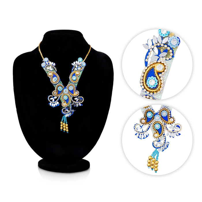 Jari Design Haram - 6.5 Inches | Card And Stone Necklace/ Stone Mala/ Artificial Jewelry For Deity Decor - Neck & Body Accessories