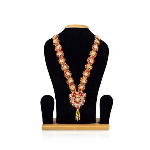 Jari Design Haram - 12 Inches | Card & Stone Necklace/ Stone Mala/ Flower Design Jewelry For Deity Decor - Neck & Body Accessories