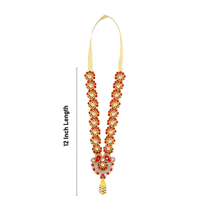 Jari Design Haram - 12 Inches | Card & Stone Necklace/ Stone Mala/ Flower Design Jewelry For Deity Decor - Neck & Body Accessories