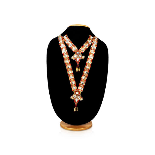 Jari Design 2 Line Haram- 13.5 Inches | Card & Stone Necklace/ Stone Mala/ Artiificial Jewelry For Deity Decor - Neck & Body Accessories