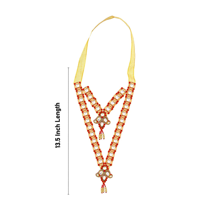 Jari Design 2 Line Haram- 13.5 Inches | Card & Stone Necklace/ Stone Mala/ Artiificial Jewelry For Deity Decor - Neck & Body Accessories