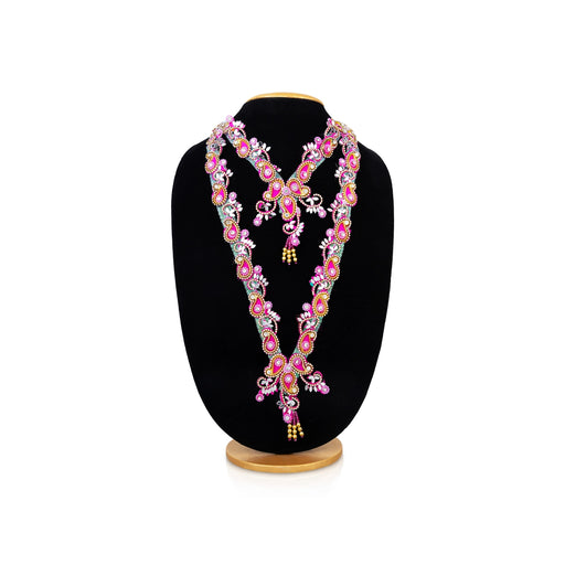 Jari Design 2 Line Haram- 16.25 Inches | Card & Stone Necklace/ Stone Mala/ Mango Design Jewelry For Deity - Neck & Body Accessories