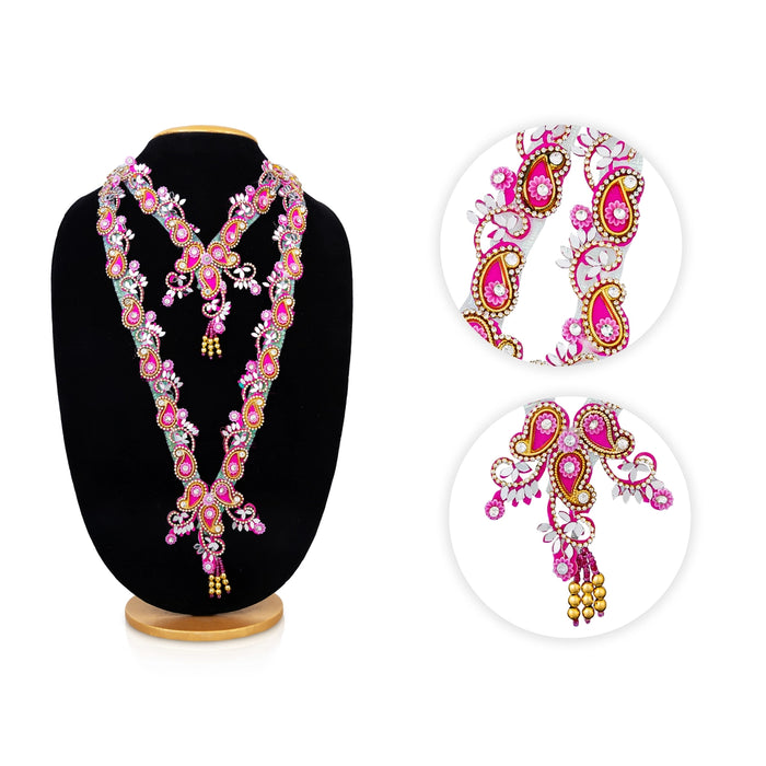 Jari Design 2 Line Haram- 16.25 Inches | Card & Stone Necklace/ Stone Mala/ Mango Design Jewelry For Deity - Neck & Body Accessories