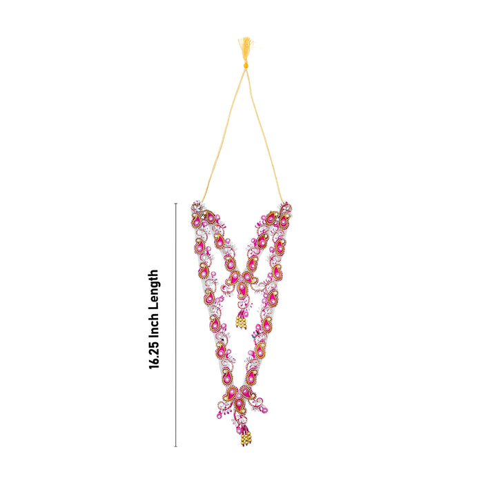 Jari Design 2 Line Haram- 16.25 Inches | Card & Stone Necklace/ Stone Mala/ Mango Design Jewelry For Deity - Neck & Body Accessories