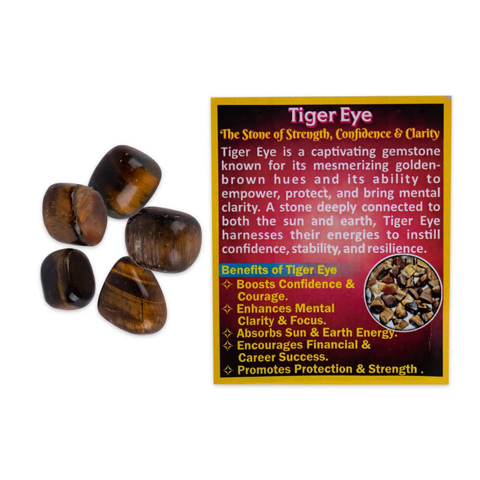 Tiger Eye Tumble Stone Set | 5 Pcs/ Crystal Stone/ Semi Precious Stone for Strength, Confidence & Clarity - Semi Precious Stones