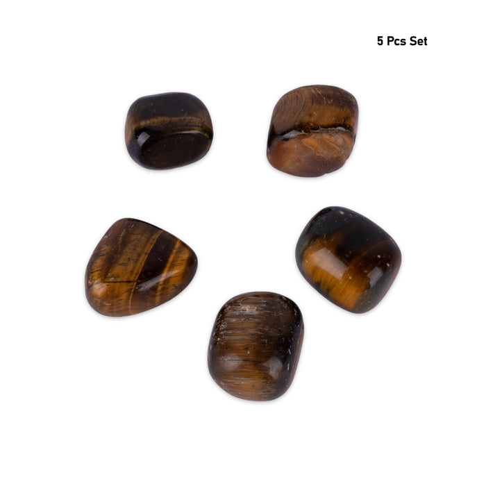Tiger Eye Tumble Stone Set | 5 Pcs/ Crystal Stone/ Semi Precious Stone for Strength, Confidence & Clarity - Semi Precious Stones