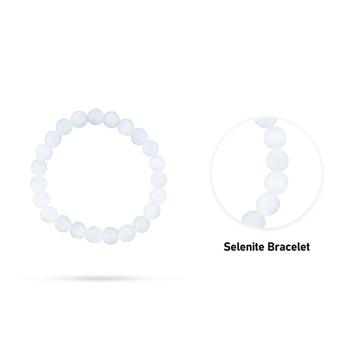 Selenite Bracelet - 2.5 Inches | Selenite Crystal Bracelet/ 8 mm/ Selenite Stone Bracelet for Energy Cleansing - Bracelet