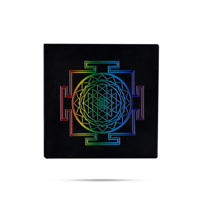 Black Stone Plate Sri Yantra - 0.25 x 3 Inches | Cosmic Conductor Of Energy/ Rainbow Photographic Print - Maha Meru & Yantra