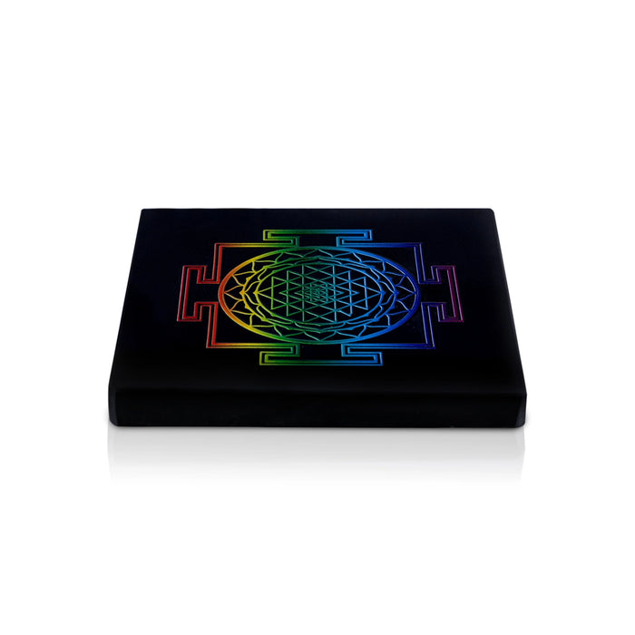 Black Stone Plate Sri Yantra - 0.25 x 3 Inches | Cosmic Conductor Of Energy/ Rainbow Photographic Print - Maha Meru & Yantra