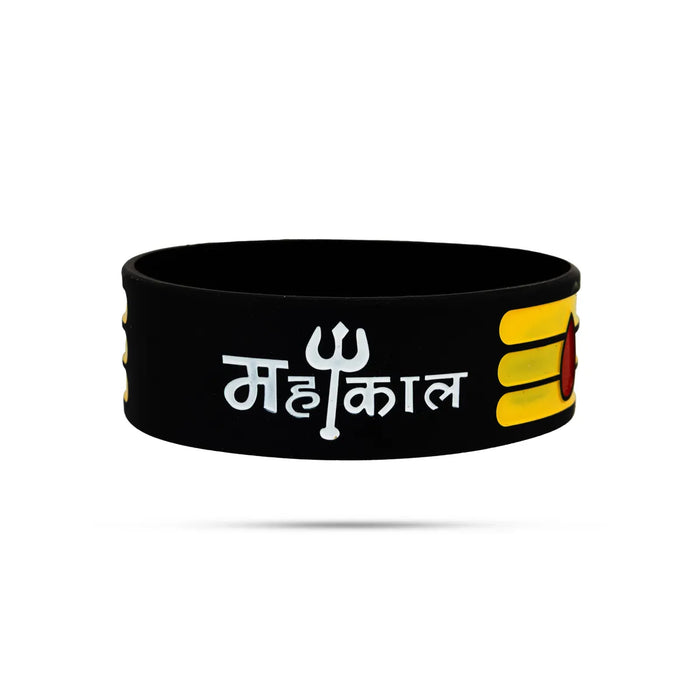 Rubber Wristband - 2.75 inches | Black Rubber Bracelet with Tripundra Design / Shiva Wrist Band for Men & Women - Bracelet