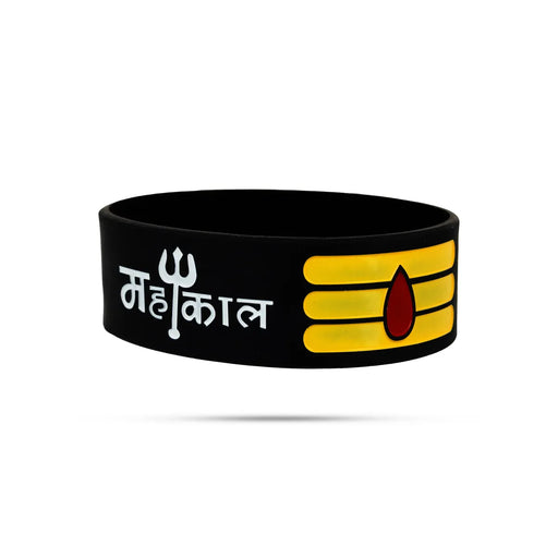Rubber Wristband - 2.75 inches | Black Rubber Bracelet with Tripundra Design / Shiva Wrist Band for Men & Women - Bracelet