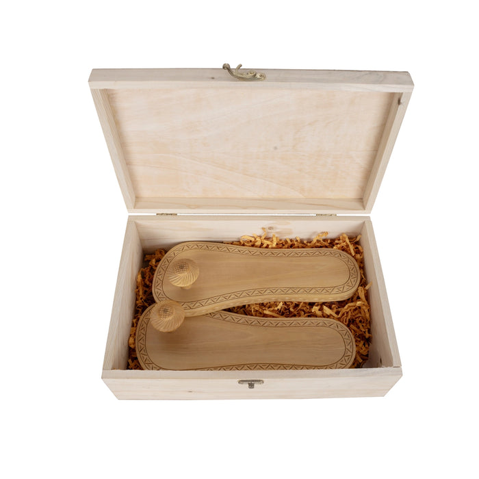 Charan Paduka With Box Pure Sandal - 2.5 x 10 Inches | Sandalwood Box with Padham / Paduka For Pooja