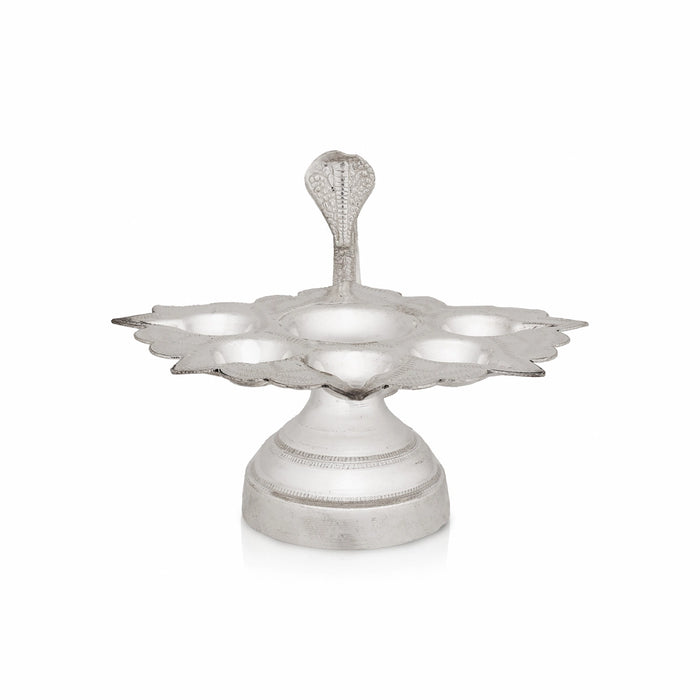 6 Face Kapur Aarti With Nag Handle - 2.75 x 5.5 Inches | 6 Face Diya / Brass Camphor Aarti for Pooja - Kapur Aarti