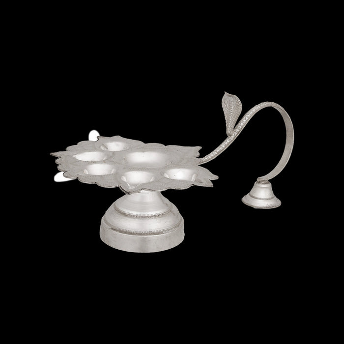 6 Face Kapur Aarti With Nag Handle - 2.75 x 5.5 Inches | 6 Face Diya / Brass Camphor Aarti for Pooja - Kapur Aarti