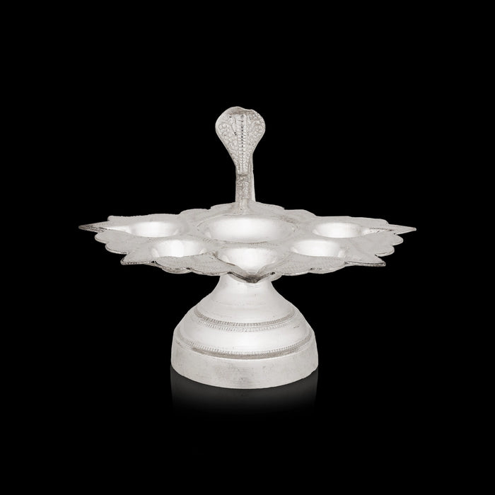 6 Face Kapur Aarti With Nag Handle - 2.75 x 5.5 Inches | 6 Face Diya / Brass Camphor Aarti for Pooja - Kapur Aarti