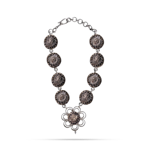 Sudarshana Salagrama Mala - 6 Inches | 9 Beads / Silver Knot / Mala / Saligrama Malai For Deity Decor - Mala