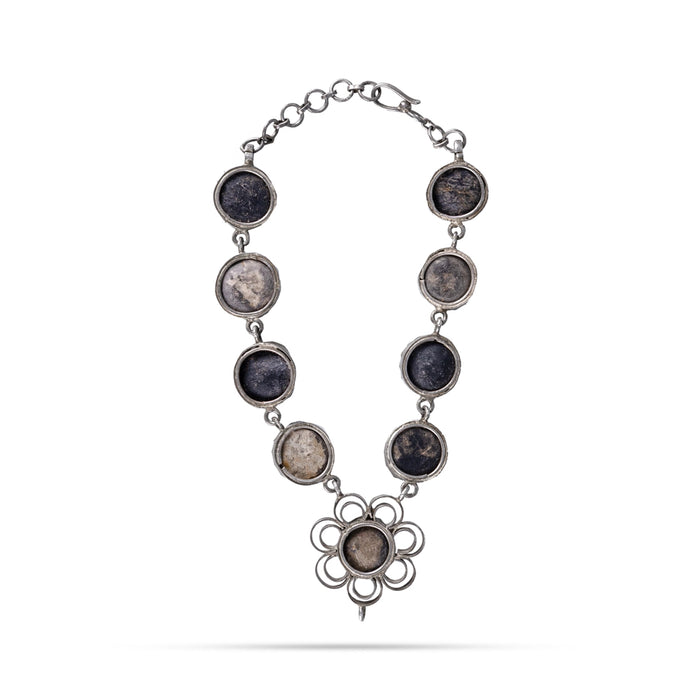 Sudarshana Salagrama Mala - 6 Inches | 9 Beads / Silver Knot / Mala / Saligrama Malai For Deity Decor - Mala