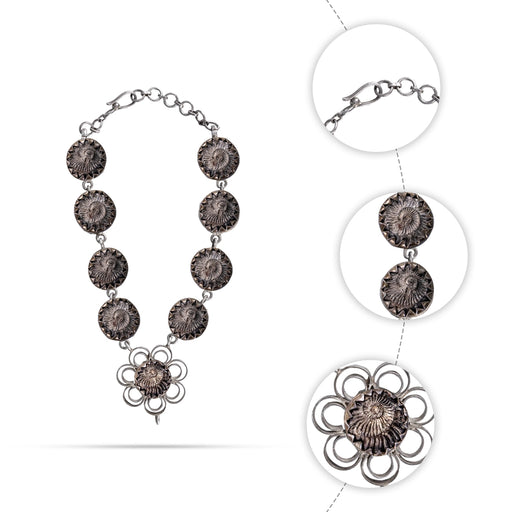 Sudarshana Salagrama Mala - 6 Inches | 9 Beads / Silver Knot / Mala / Saligrama Malai For Deity Decor - Mala