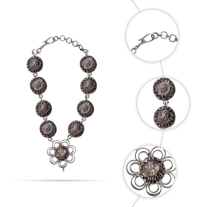 Sudarshana Salagrama Mala - 6 Inches | 9 Beads / Silver Knot / Mala / Saligrama Malai For Deity Decor - Mala