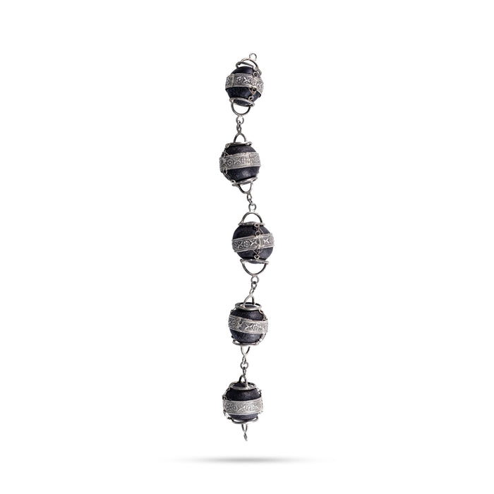 Saligrama Mala - 5 Inches | 5 Beads / Silver Cap /Salagrama Mala / Saligrama Malai For Deity Decor - Mala