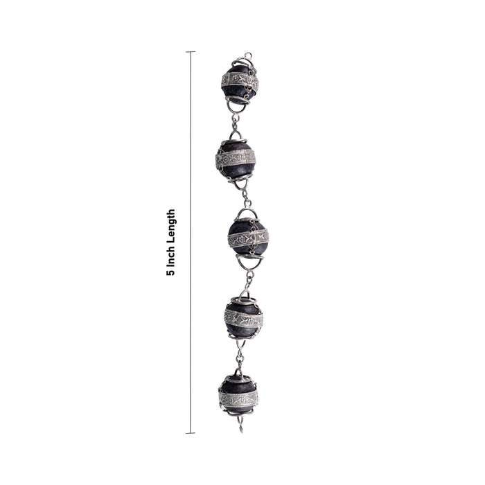 Saligrama Mala - 5 Inches | 5 Beads / Silver Cap /Salagrama Mala / Saligrama Malai For Deity Decor - Mala