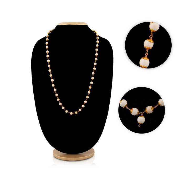 Buy White Thulsi Mala mm Beads Tulasi Mala with Cup Copper Knot Tulsi Japa Mala for Meditation online at Giri ISKCON collection