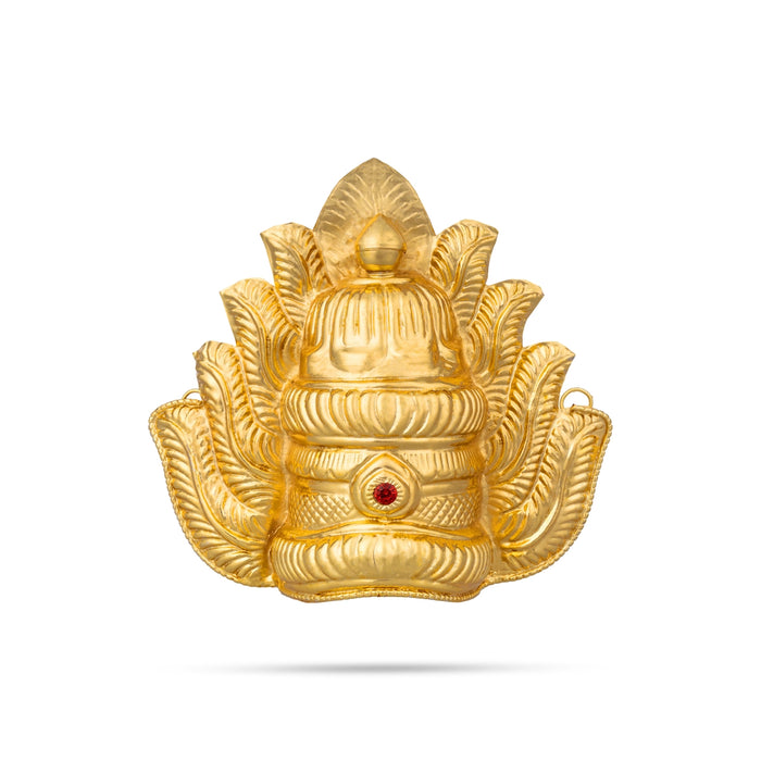 Half Crown - 5 X 6 Inches | Gold Polish Kireedam/ Single Stone Kiridam/ Sudar Design Mukut For Deity Decoration - Head & Face Accessories