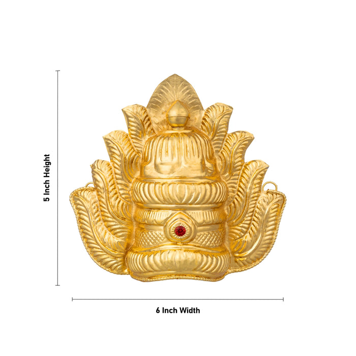 Half Crown - 5 X 6 Inches | Gold Polish Kireedam/ Single Stone Kiridam/ Sudar Design Mukut For Deity Decoration - Head & Face Accessories