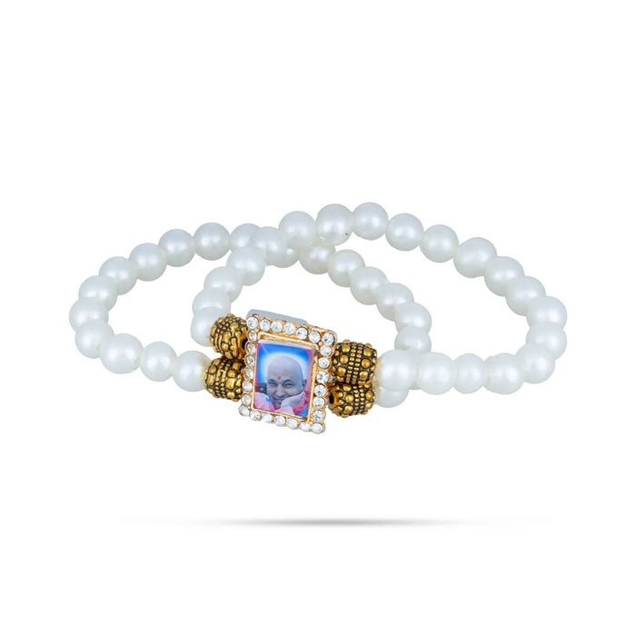 Delhi Guruji Bracelet – 2.5 Inch Dia | 2 Line Beaded Bracelet / Spiritual Hand Band For Daily Wear - Bracelet